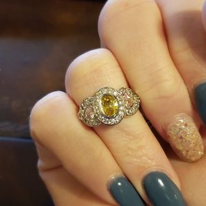 RSC CZ & Pink and Yellow Sapphire Ring - Size 6